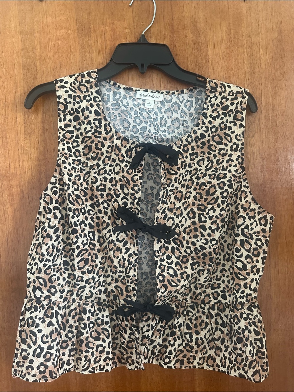 Doe & Rae Leopard Print Sleeveless Tie-Front Camisole in Beige and Black